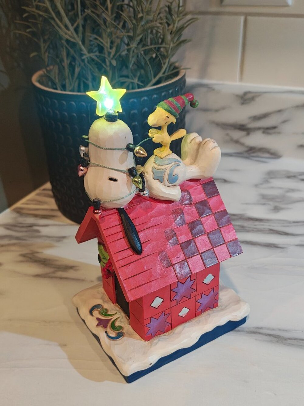 Jim Shore Peanuts Snoopy Doghouse Lighted Star “Merry and Bright” Rare 4052719